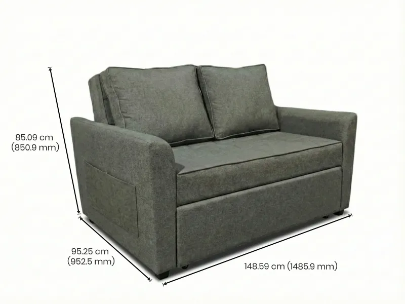 Zenith 2 Seater Sofa Cum Bed in Mineral Green